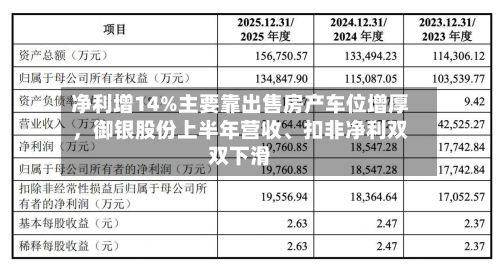 净利增14%主要靠出售房产车位增厚	，御银股份上半年营收、扣非净利双双下滑-第2张图片